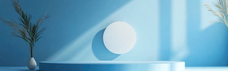 Poster - Product presentation podium on a blue background 3D rendered for visualization