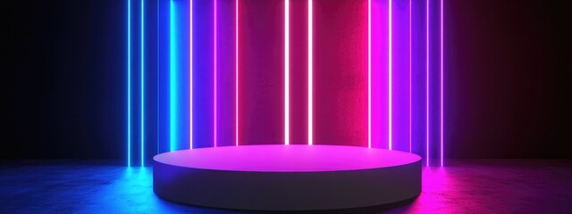 Aufkleber - Abstract light lines in a white circular pedestal 3D rendering
