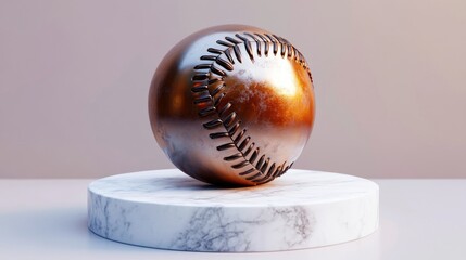 Aufkleber - Baseball icon featuring a bronze symbol on a white marble podium Suitable for websites social media presentations and design templates 3D rendering