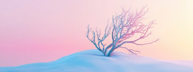 Aufkleber - Minimal mockup background for product display featuring dry tree twigs on a white sand surface 3D rendered illustration with clipping paths for each element included