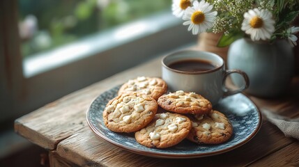 artisanal cookies on rustic wooden table soft natural light inviting home bakery scene comfort food styling