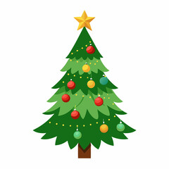 Wall Mural - Christmas tree vector illustration, New Year Xmas tree icon on white background, decorated with light