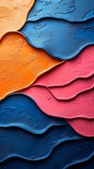 Sticker - A colorful painting of a wave with blue, orange, and pink colors