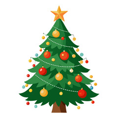 Wall Mural - Christmas tree vector illustration, New Year Xmas tree icon on white background, decorated with light