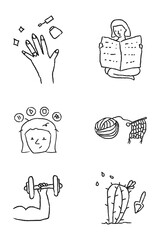 Sticker - Activities at home doodle style sticker design element set