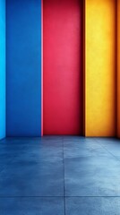 Poster - A room with three walls of different colors, blue, red, and yellow