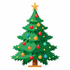 Wall Mural - Christmas tree vector illustration, New Year Xmas tree icon on white background, decorated with light