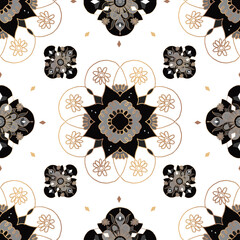 Canvas Print - Gold Indian Mandala pattern png black floral background