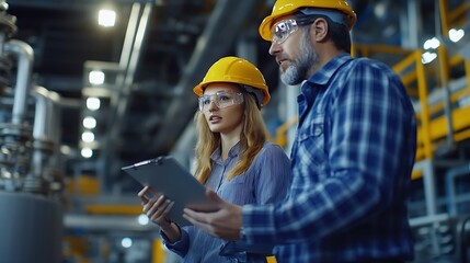 Leinwandbilder - Engineers consulting with director in modern industrial factory talking about new production project or investment Team management in manufacturing facility : Generative AI