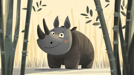 Poster - Smiling Rhino in Bamboo Forest