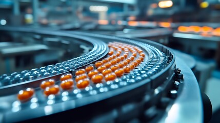 Poster - Capsule medicine pill production line Industrial pharmaceutical concept : Generative AI