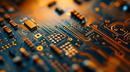 Poster - detailed macro photography of a circuit board s intricate integrated circuits and electronic compone