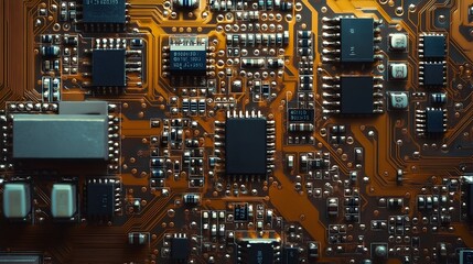 Poster - Macro photography showcasing the intricate details and patterns of a circuit board with its integrated circuits microchips
