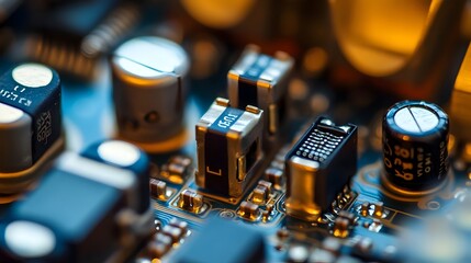 Poster - Macro Photography Showcasing the Detailed Capacitors Inductors and Other Components in the Power Supply Section of a Circuit Board