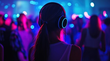 Wall Mural - Silent Disco Party with Neon Lights