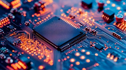 Poster - macro photography of a semiconductor wafer highlighting the intricate patterns and circuits on its s