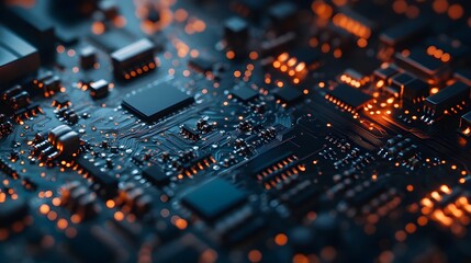 Poster - captivating macro photography of a microchip highlighting the intricately detailed connections silic