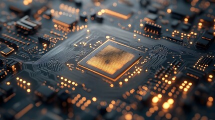 Poster - macro photography of a semiconductor wafer revealing the intricate patterns and circuits on its surf
