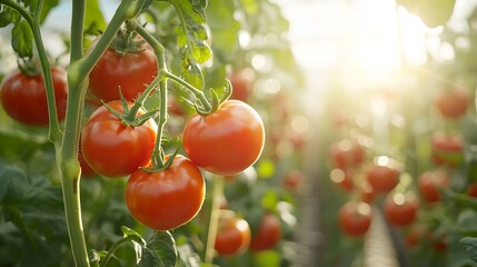 Poster - Growing of red salad or sauce tomatoes  on greenhouse plantations in Fondi Lazio agriculture in Italy in summer : Generative AI