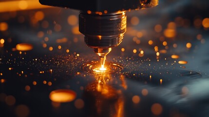 Poster - CNC Laser and gas cutting of metal modern industrial technology Making Industrial Details The laser optics and CNC are used to direct the material or the laser beam generated : Generative AI