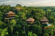 © Boinah - Aerial view of treehouses in a lush green forest, showcasing eco-friendly architecture.