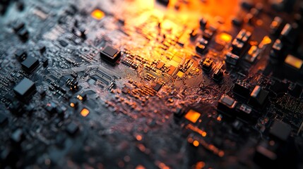 Poster - Macro Photograph Highlighting the Intricate Microstructure and Complex Design of a Semiconductor Integrated Circuit Showcasing the Engineering Precision and Innovation in Modern Electronics