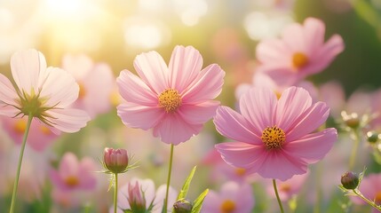 Poster - Cosmos flowers blooming in gardenpink cosmos flower blooming in the fieldPink Cosmos bipinnatus or Mexican aster : Generative AI