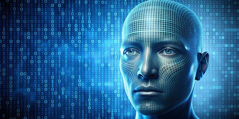 Close-up of a head with digital code , technology, futuristic, cybersecurity, data, programming, innovation