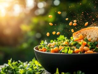 Sticker - Traditional Portuguese fava bean stew served in a deep, rustic dish, garnished with fresh herbs and accompanied by a slice of crusty bread