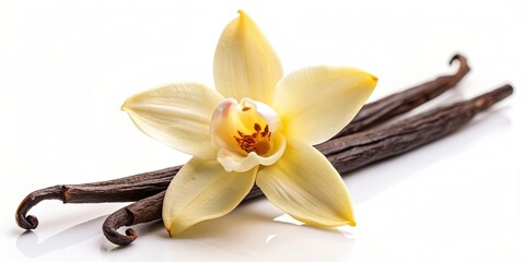 Vanilla flower and bean for flavored drinks on a white background, vanilla, flower, bean, flavor, drink, isolated