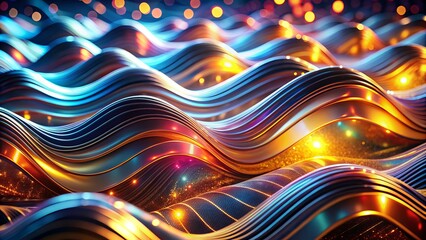Aufkleber - Vibrant, futuristic digital waves undulate across a shimmering, metallic surface, blurring the lines between physical and virtual reality in a mesmerizing, high-tech visual effect.