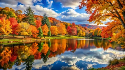 Serene autumn landscape with vibrant foliage, autumn, landscape, serene, peaceful, fall, colorful, foliage, trees