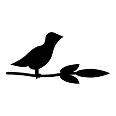 Bird on branch with leaves silhouette spring concept icon black color vector illustration image flat style