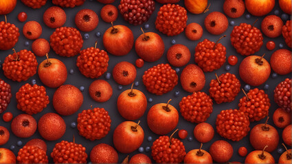 Autumn berry texture painted bright textural composition of a variety of red berries on a dark background creates a rich visual effect