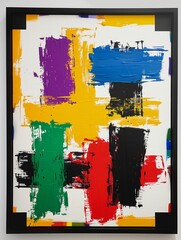 Wall Mural - A colorful paint with a black frame on a white background, suprematism, minimalist, complementary colors