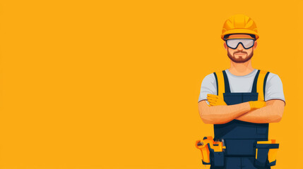 Wall Mural - Ergonomic tool design, worker using safety gear, flat design illustration