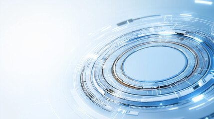 Poster - A simple, high-end futuristic sci-fi style design is present. In the middle stands a circular display stage adorned with technological elements and white light effects, surrounded by geometric shapes