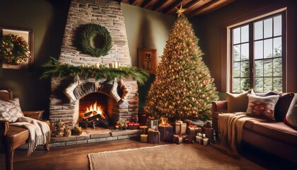 Wall Mural - Rustic Christmas Charm in Earthy Tones
Experience the warmth of a rustic Christmas with a tree decorated in earthy tones of brown, gold, and deep green.