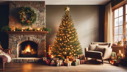 Wall Mural - Rustic Christmas Charm in Earthy Tones
Experience the warmth of a rustic Christmas with a tree decorated in earthy tones of brown, gold, and deep green.