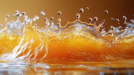 Wall Mural - dynamic orange juice splash frozen in time highspeed photography capturing liquid sculpture with vibrant citrus hues droplets and waves creating abstract forms against clean background