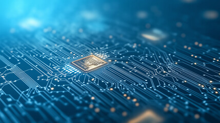 Poster - Abstract futuristic digital and technology on dark blue color background. AI(Artificial Intelligence) wording with the circuit design