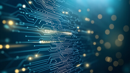 Poster - Abstract futuristic digital and technology on dark blue color background. AI(Artificial Intelligence) wording with the circuit design