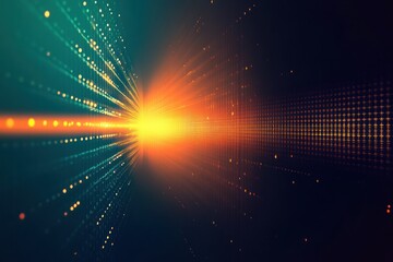 Poster - Digital burst with green and orange light spreads out.