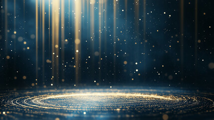 Poster - An abstract sci-fi trophy with floating elements and golden light beams against a cosmic background