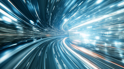 Poster - An abstract sci-fi tunnel rendering in 3D, with futuristic triangle spaceships