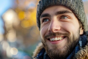 Close up of a man smiling outside  Close up of a man smiling