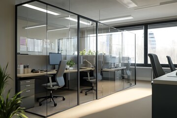 Poster - Modern Office Interior with Glass Partitions