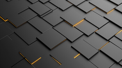 Poster - Black, Tech Wallpaper with Futuristic 3D Panels. Dark, Sci-Fi style