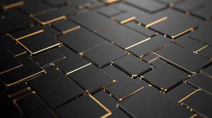 Poster - Black, Tech Wallpaper with Sci-Fi 3D Panels. Dark, Futuristic style
