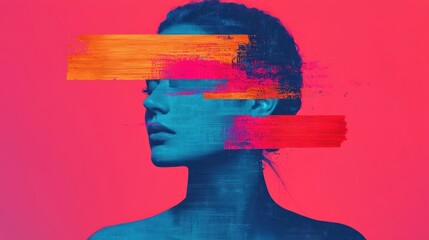 Aufkleber - Abstract Portrait of a Woman with Colorful Strokes.